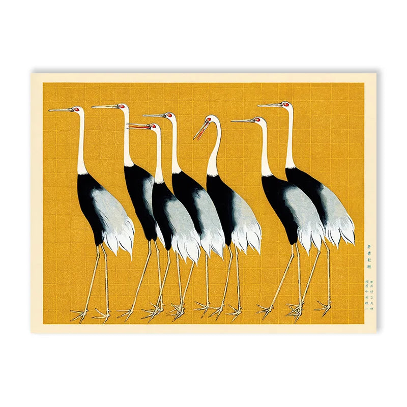 Red Crane Hokusai Canvas Wall Art | Coastal Vintage Print