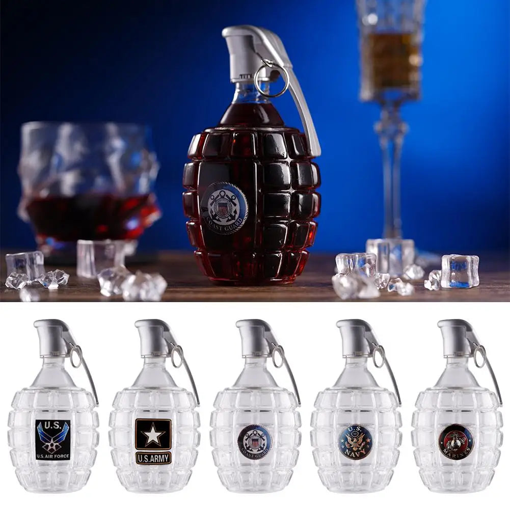 Military Hand Grenade Whiskey Bottle | Veteran Gift Glass Novelty Whiskey Bottle Peaceful Pleasures Health and Wellness