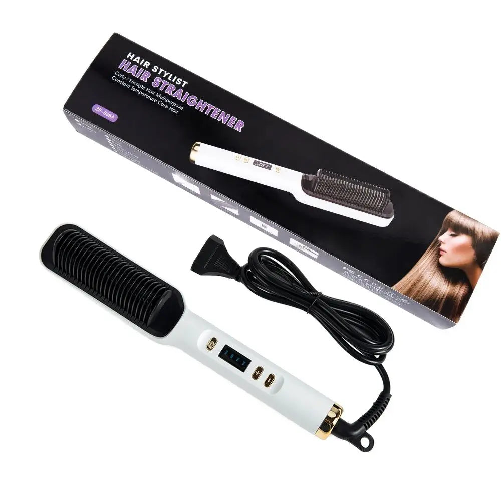 Alileader Straightener Brush Smooth Frizz 30 S Fast Heating 60 Min Auto-Off Women Hairstyle Tools Suitable Long/Thick/Wigs Hair Peaceful Pleasures Health and Wellness White US