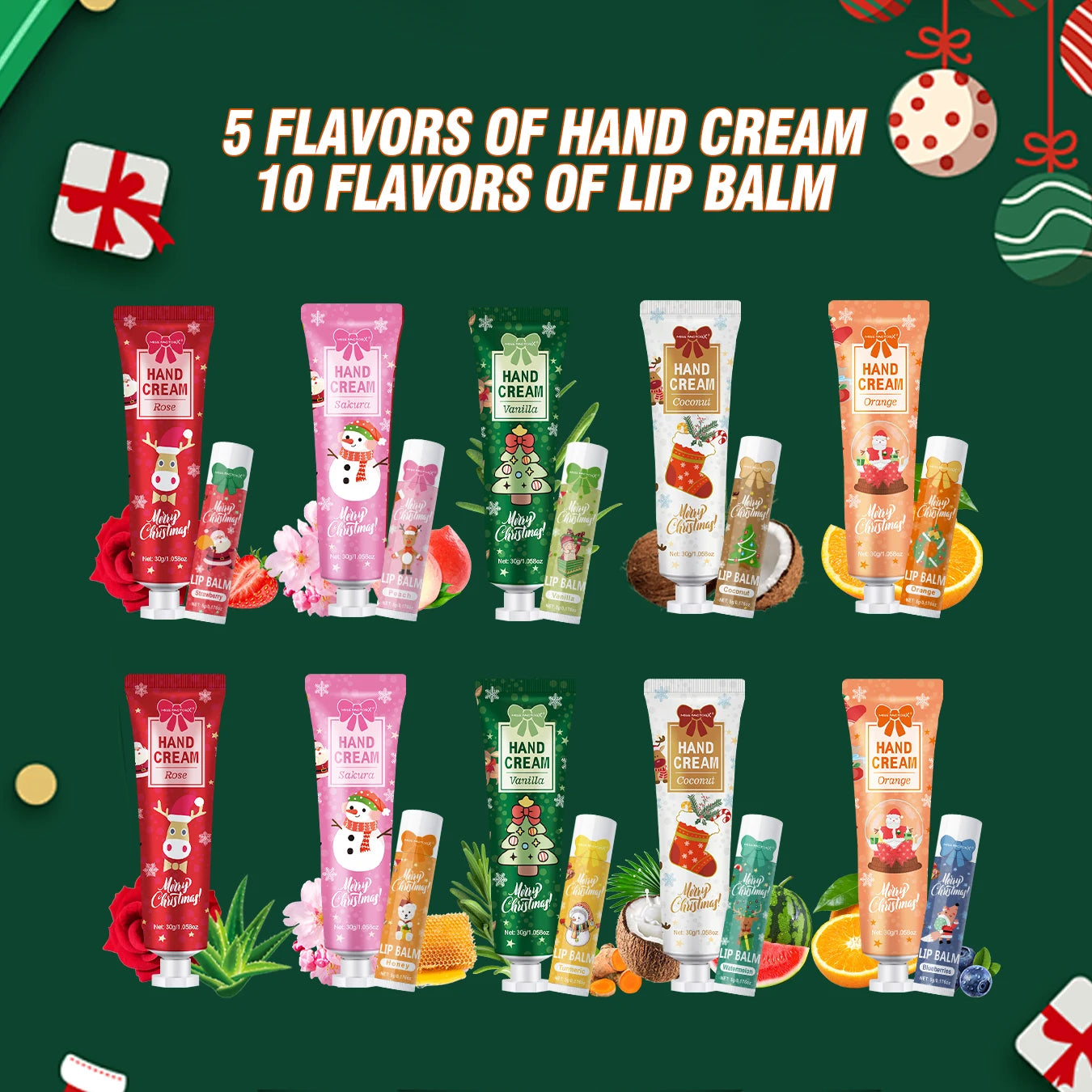 Christmas gift set distribution 120PCS/box in bulk, lip balm in bulk, hand cream in bulk, Christmas cards, gift gauze bags Peaceful Pleasures Health and Wellness