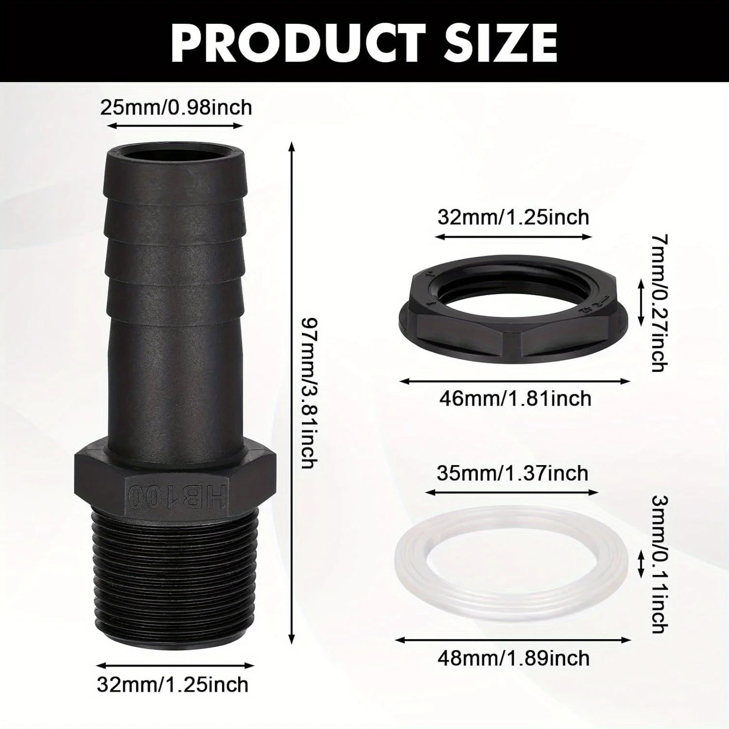 Mounted Rainwater Barrel Overflow Connector Barbed Pipe