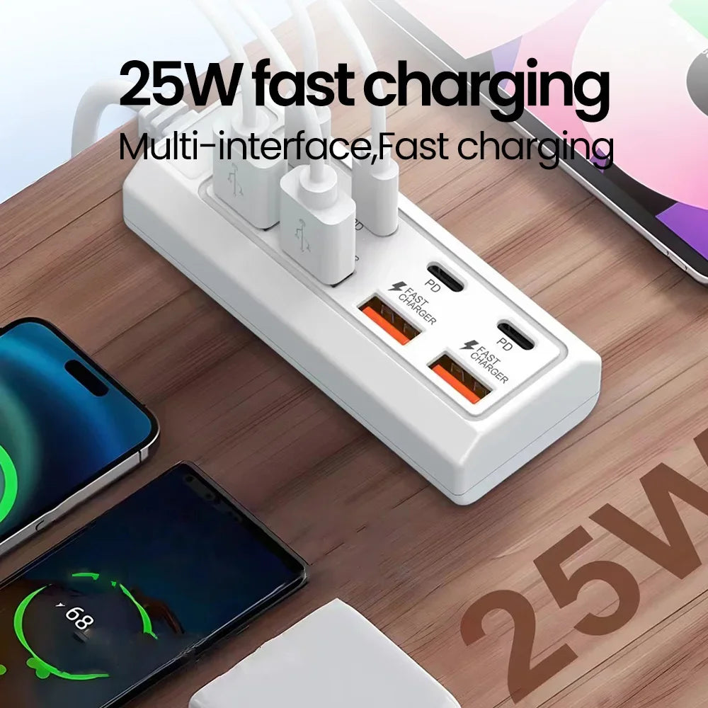 8-in-1 USB Power Outlet Adapter | 25W PD Type-C Fast Charging