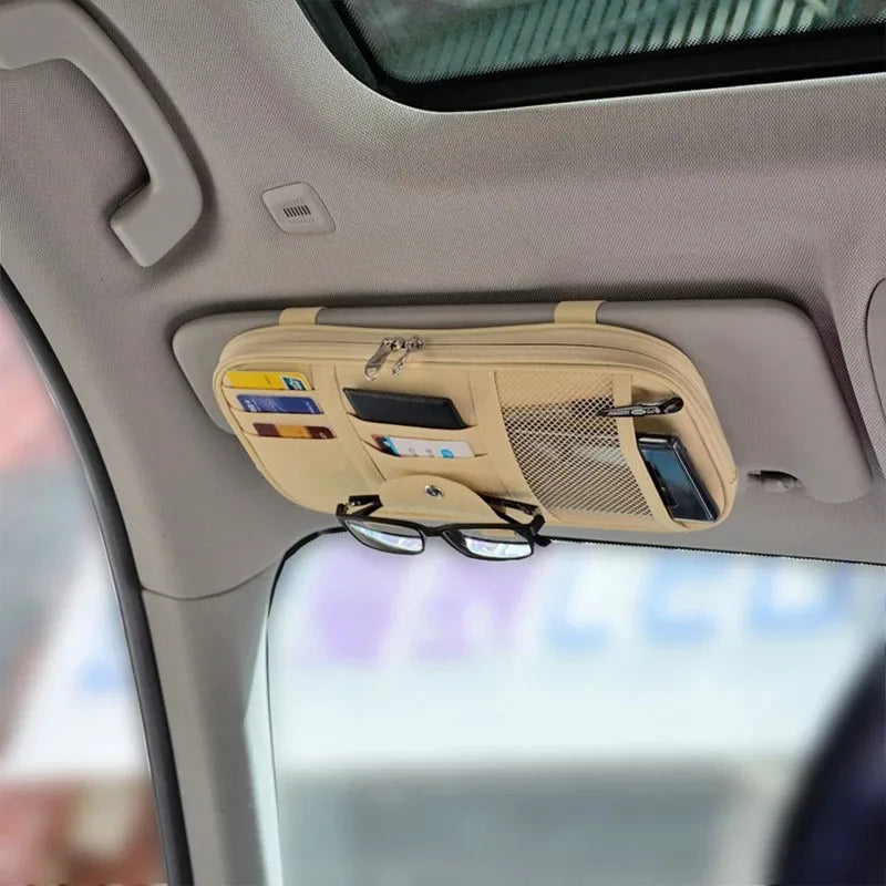 1 Piece Car Sun Visor Organiser, Sunglasses Holder with Zip Pouch for Car, Truck, SUV Car Interior Accessories Peaceful Pleasures Health and Wellness Beige