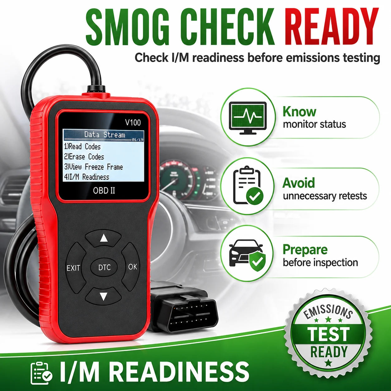 V100 Automotive Engine Fault Code Reader OBD2 Diagnostic Scanner with Voltage Monitoring Function