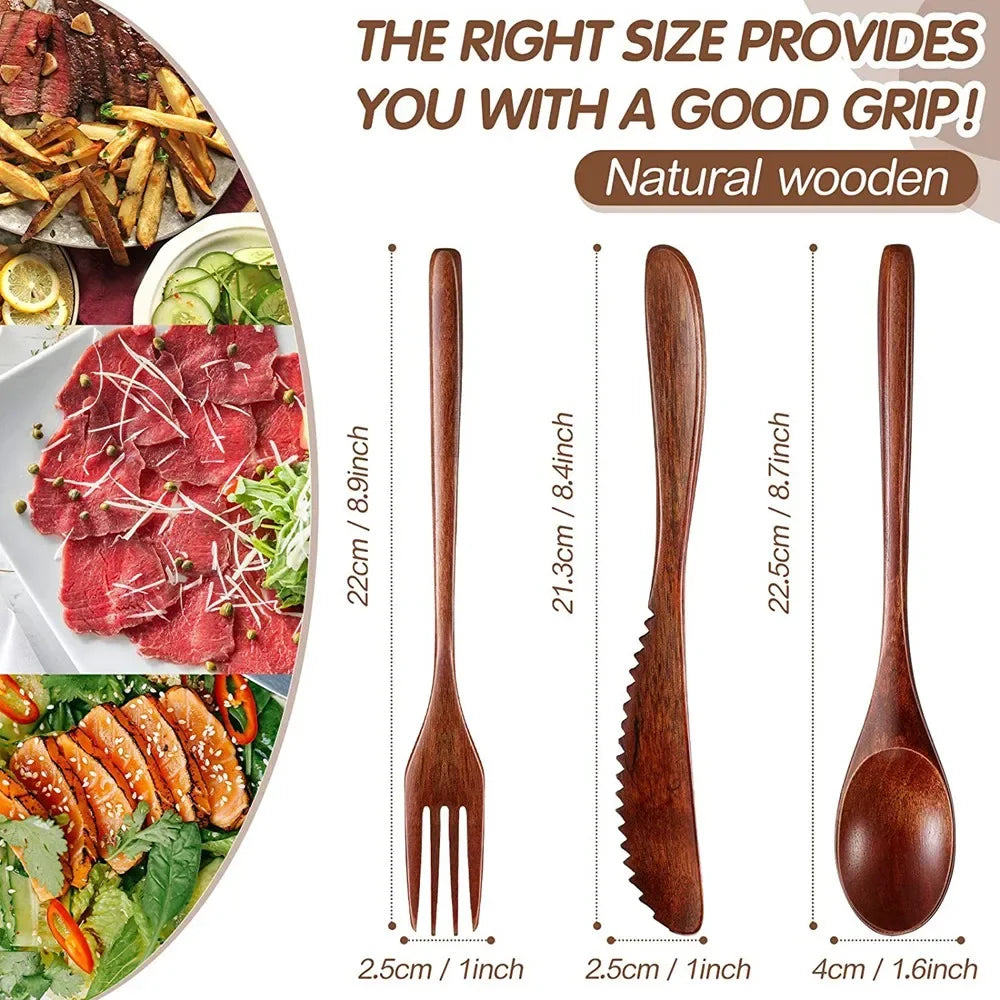 24/12 Pieces Wooden Spoon Soup Spoon and Fork Tableware Natural Ellipse Ladle Spoon Set Eco Friendly Products Spoons for Cooking Peaceful Pleasures Health and Wellness