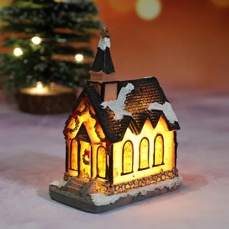 Christmas Led Light House Christmas Tree Ornaments LED Resin Small Village House Xmas Glow Decor Gift Happy New Year Decors DC05 Peaceful Pleasures Health and Wellness B