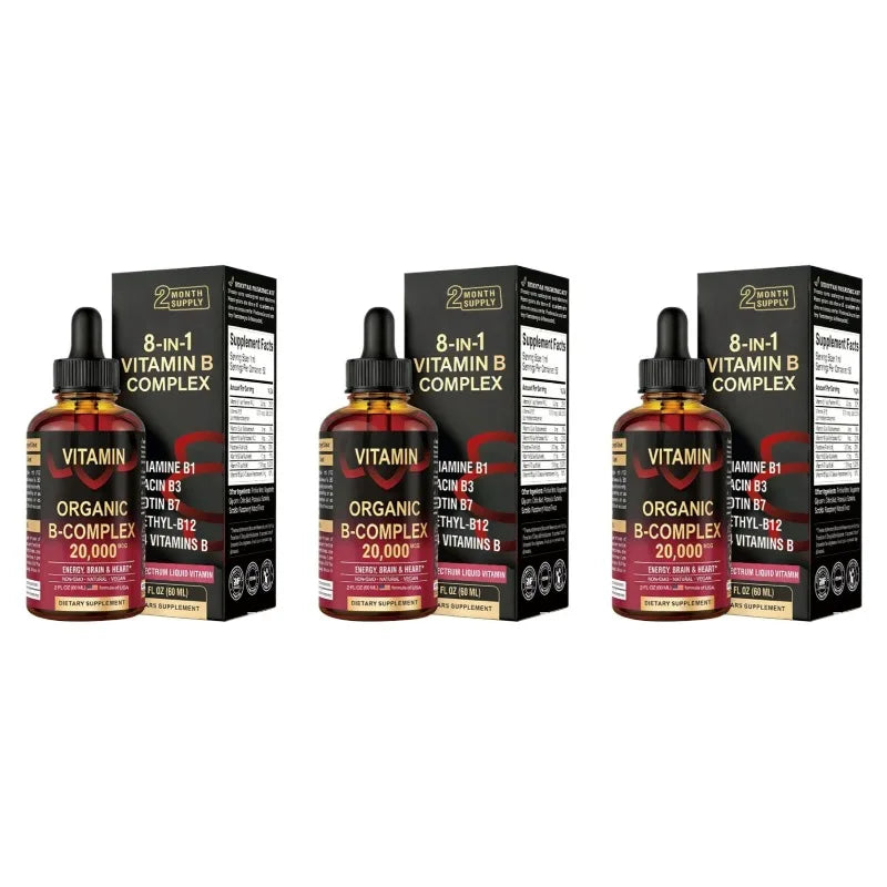 8-in-1 Organic Vitamin B Complex Liquid Drops | B12 Biotin 60mL