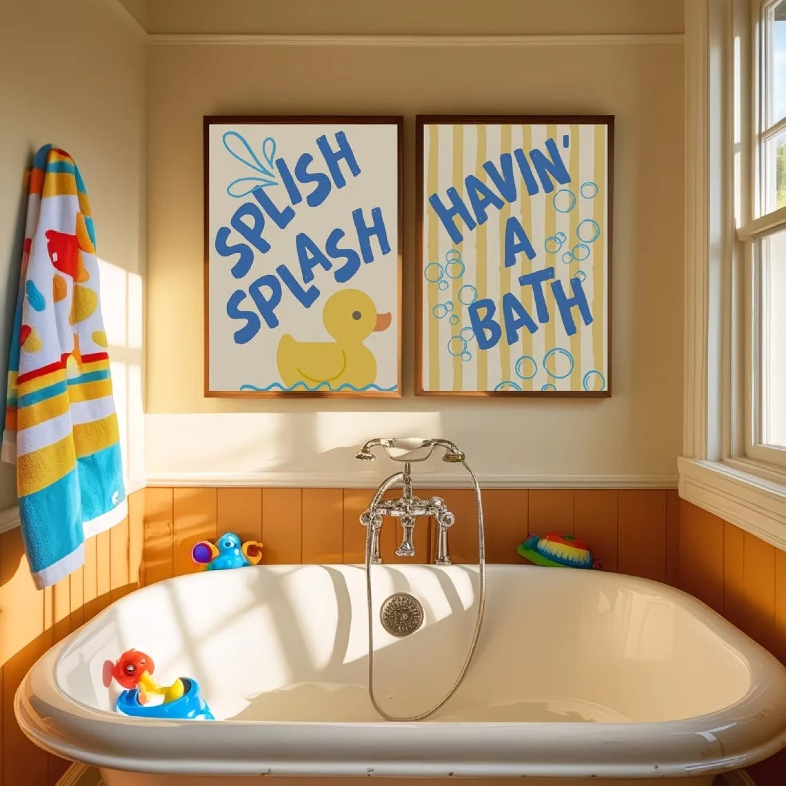 Cute Yellow Duck Canvas Wall Art | Set of 2 Posters