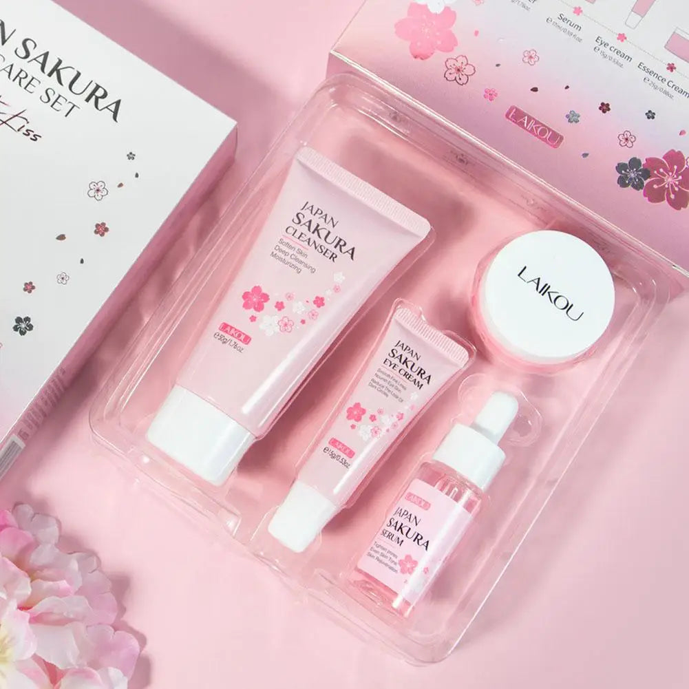 Sakura Cherry Blossom 5-Piece Skincare Set | Cleanser, Toner, Serum, Eye Cream & Face Cream Peaceful Pleasures Health and Wellness