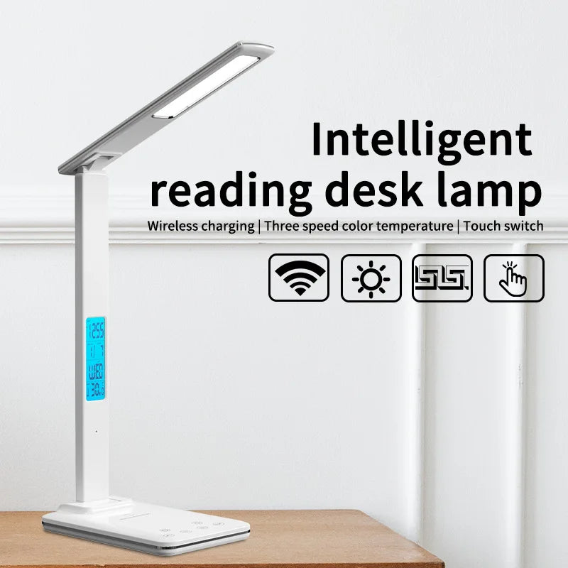 Student-specific eye-protecting desk lamp, multi-functional LED lamp, desktop lamp, smart wireless charging reading desk lamp Peaceful Pleasures Health and Wellness black 11-15W