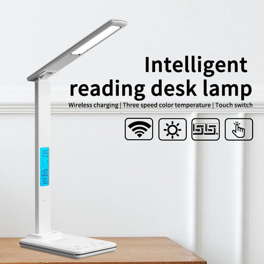 Student-specific eye-protecting desk lamp, multi-functional LED lamp, desktop lamp, smart wireless charging reading desk lamp Peaceful Pleasures Health and Wellness black 11-15W