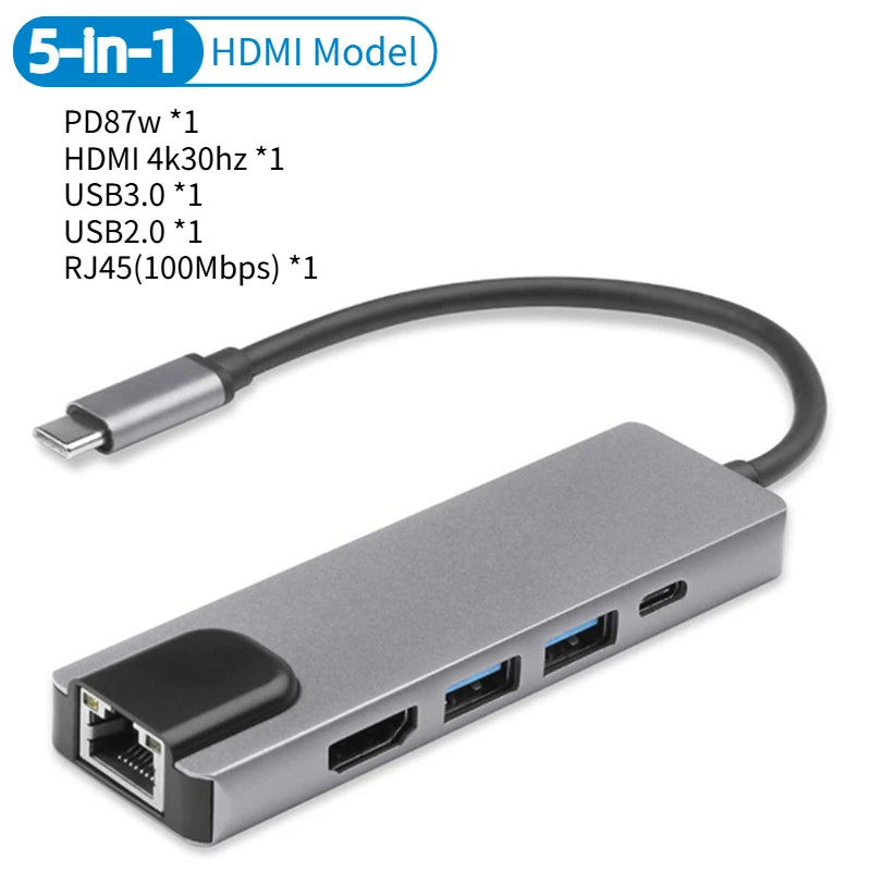 5/8Ports USB C Docking Station Type C to HDMI /RJ45 100M Splitter USB 3.0 5Gbps High Speed USB C HUB Adapter For Laptop Macbook Peaceful Pleasures Health and Wellness 5-in-1