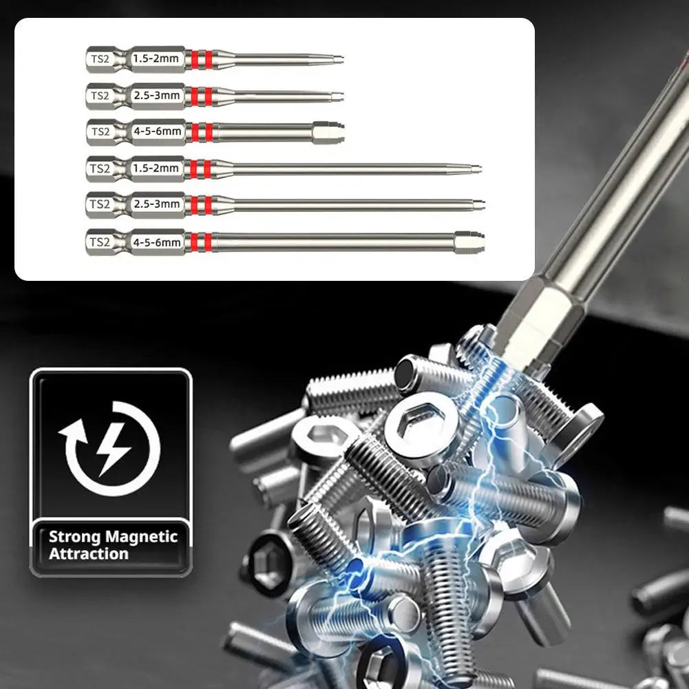 6Pcs Screwdriver Bit Magnetic 1/4" Hex Shank Drill Bit Set (1.5-6mm, 65/100mm) For Electric Drill Tool Screw Driver Bat Peaceful Pleasures Health and Wellness