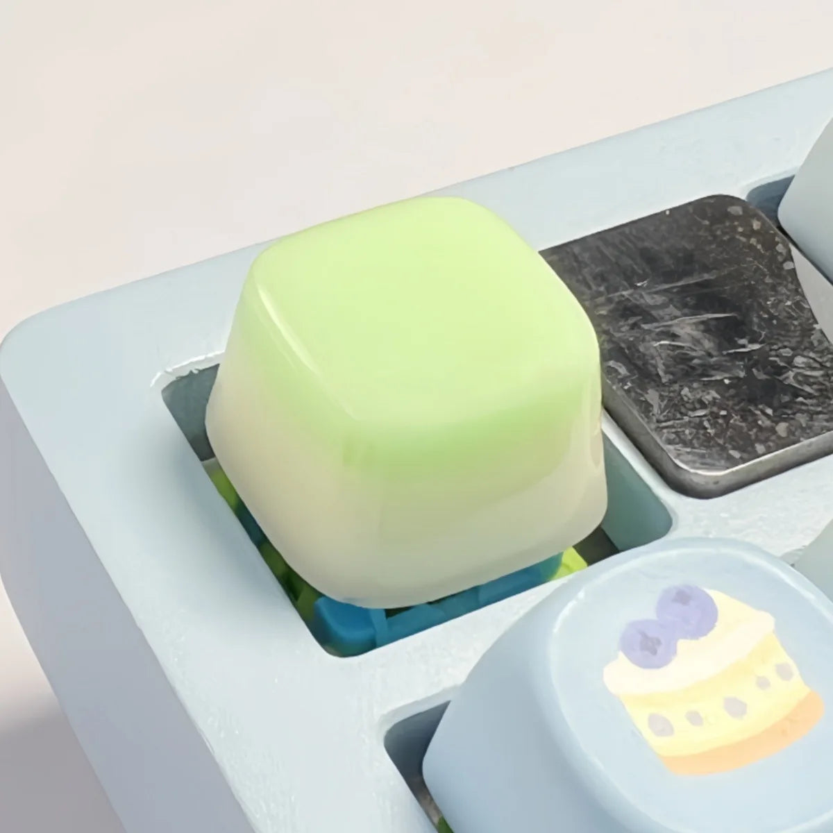 Personalized Creative Design Resin Simulation Caramel Pudding Keycap Mango Jelly Cross Axis Mechanical Keyboard Keycaps Single Peaceful Pleasures Health and Wellness matcha green