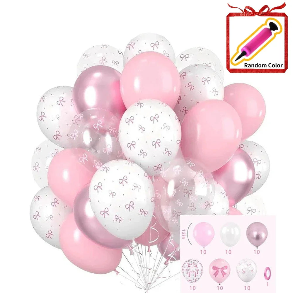 60/35/30pcs Bow Theme Latex Balloons 12 Inches White Pink Bowknot Print, for Girls Birthday Party Baby Shower Wedding Decor Peaceful Pleasures Health and Wellness 60PCS 12INCH