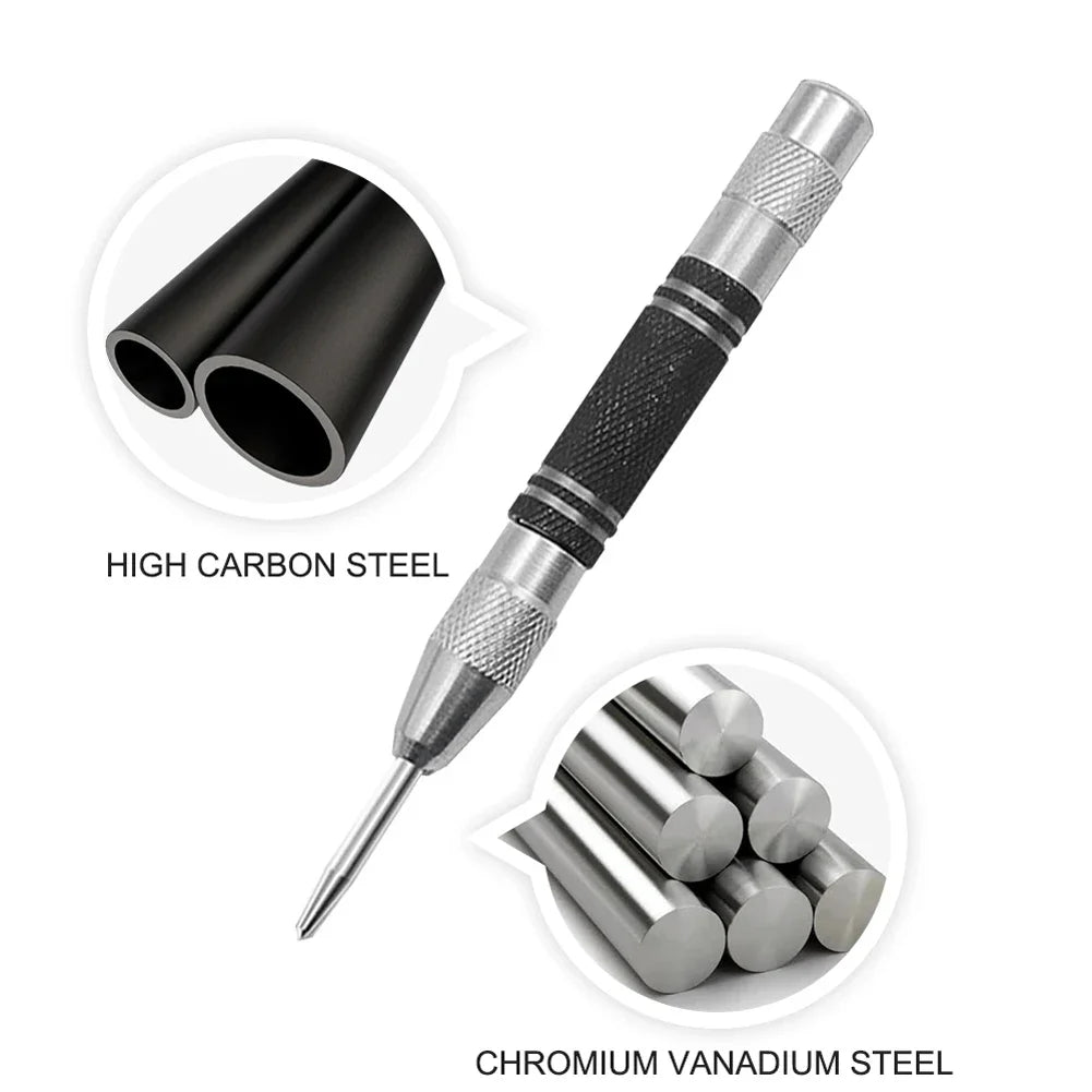 5" Spring-Loaded Automatic Center Punch – Wood Metal Glass Tool