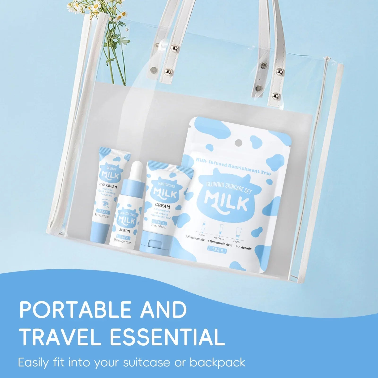 LAIKOU Milk Skincare Travel Set – Serum, Eye Cream & Face Cream 3pcs Peaceful Pleasures Health and Wellness