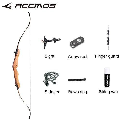 18-40 Ibs Recurve Bow Accmos Right Hand Wood Riser Hungting Archery Peaceful Pleasures Health and Wellness Bow set 1- note lbs