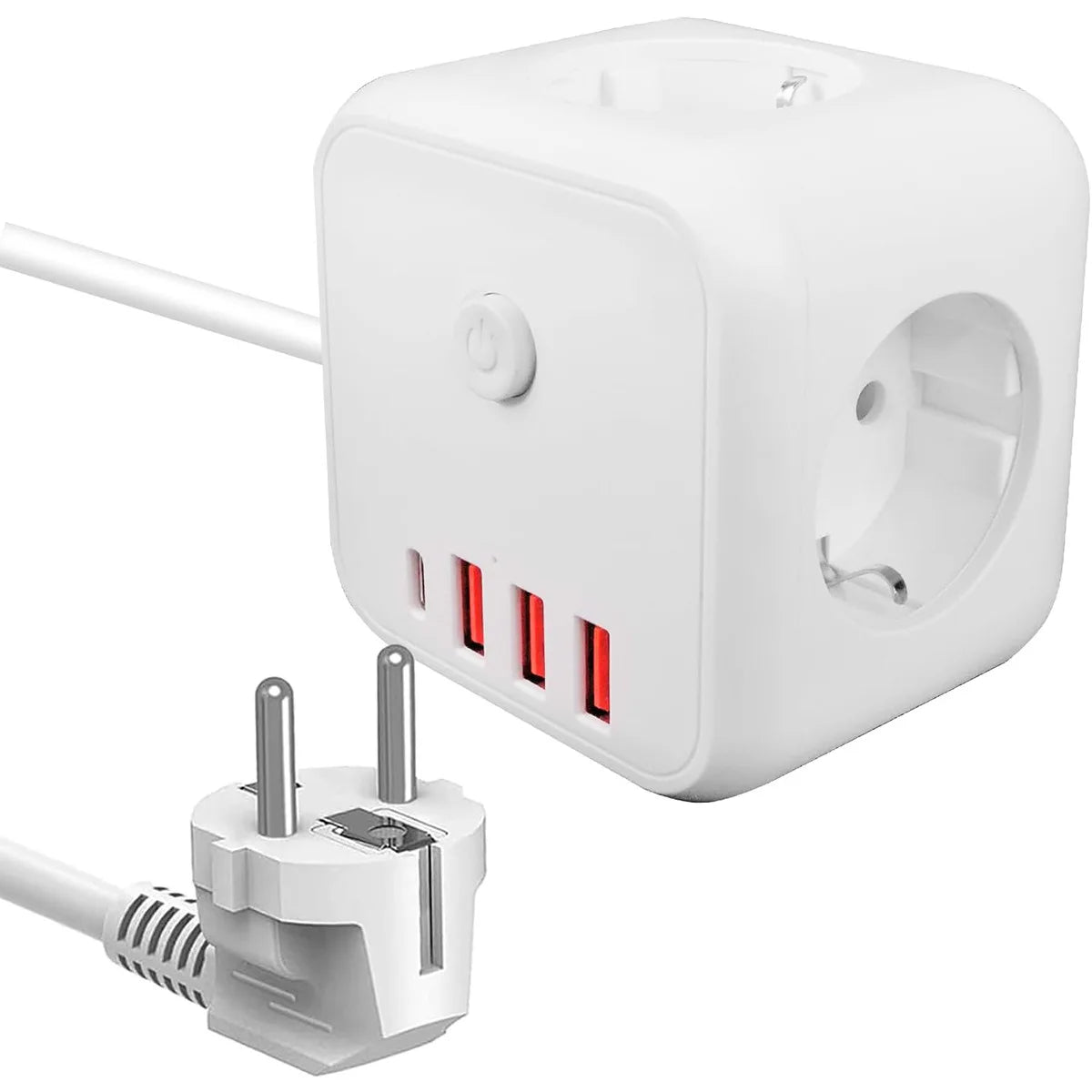 EU Wall Socket Extender with 3 AC Outlets 3 USB Ports And 1 Type C 7-in-1 EU Plug Charger On/Off Switch for Home Peaceful Pleasures Health and Wellness With 1.5M Line