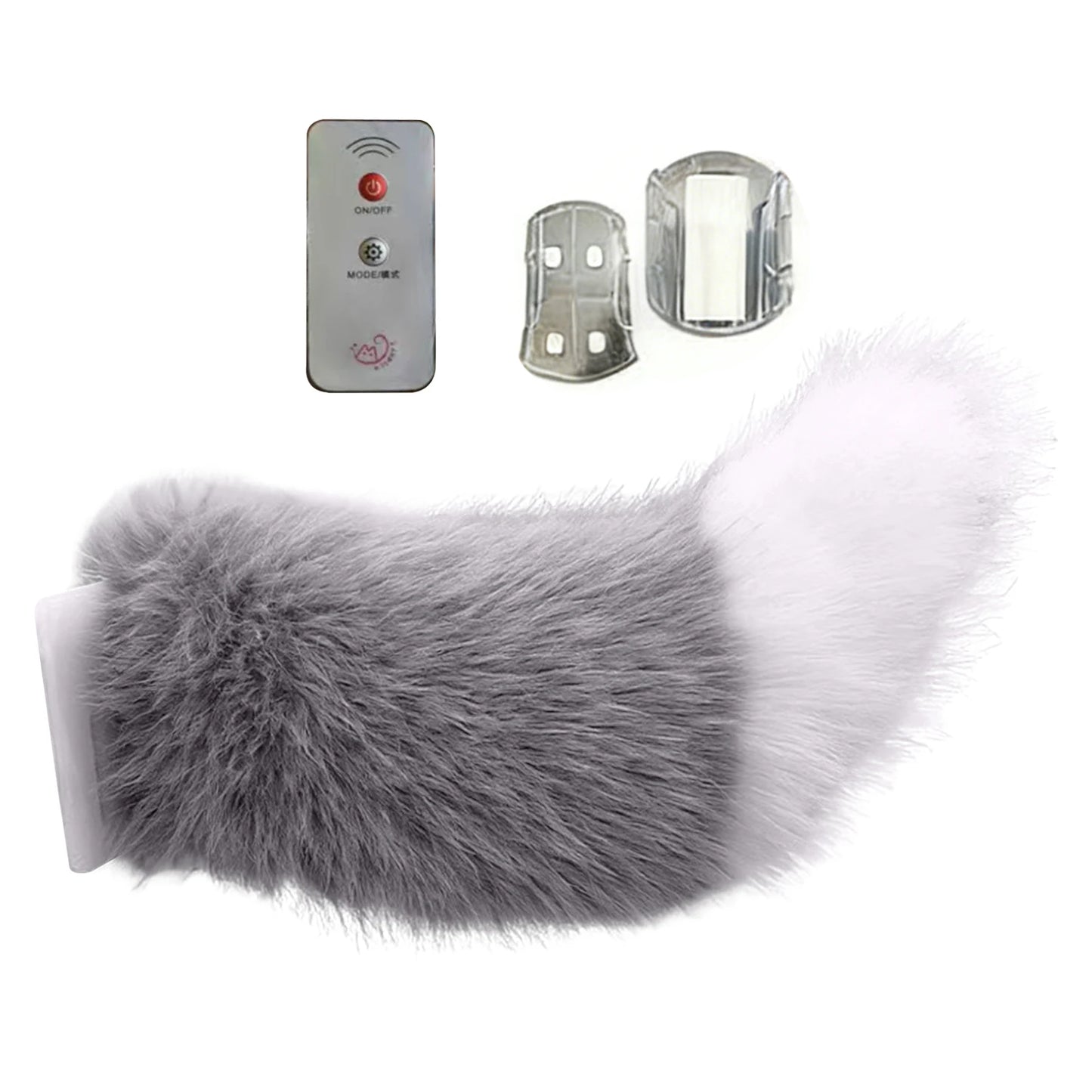 Electric Fluffy Tail For Car Decoration Sound/Remote Control Dynamic Plush Animal Tail With Buckle USB Rechargeable Accessory Peaceful Pleasures Health and Wellness Grey White