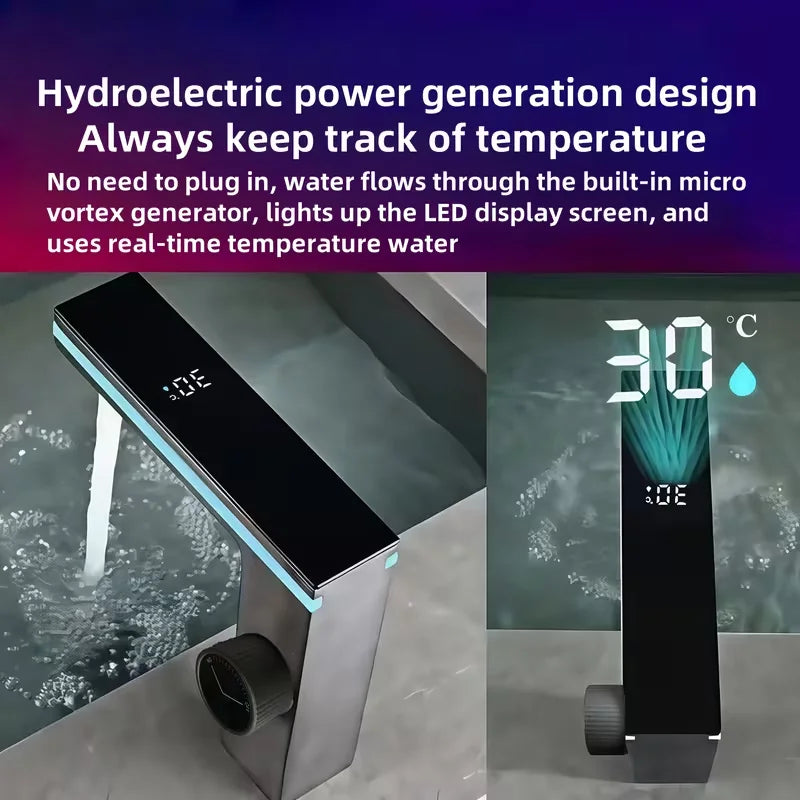Bathroom Faucet with Temperature Display | No Battery