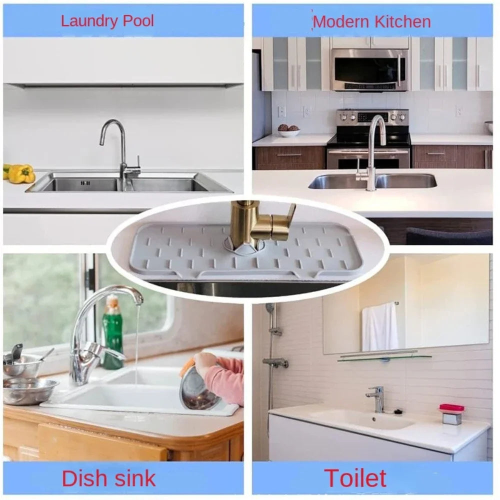 Dish Drainer Sink Mat Kitchen Faucet Splash Guard Drain Rack Countertop Protector Foldable Silicone Bathroom Sinks Sponge Home Peaceful Pleasures Health and Wellness