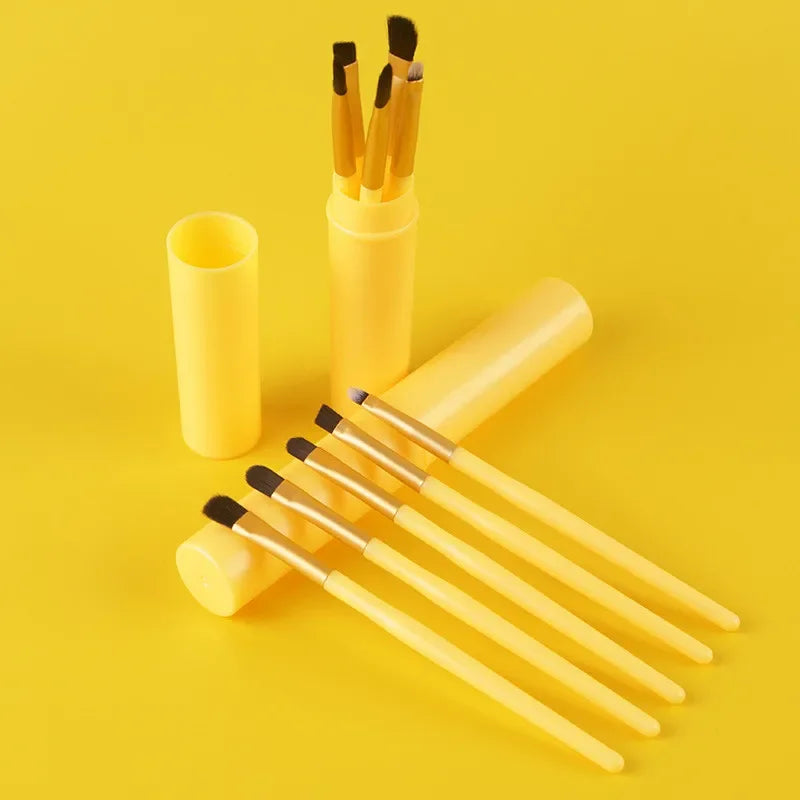 5-Piece Portable Makeup Brush Set with Barrel | Eye, Lip & Brow