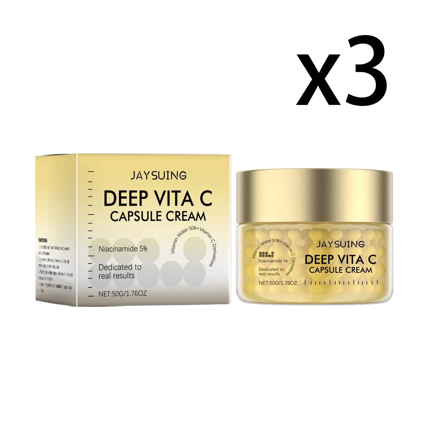 Vitamin C Gold Capsule Face Cream Brighten Skin Improve Dullness Deep Hydration Inhibit Melanin Gentle Nourishing Facial Lotion Peaceful Pleasures Health and Wellness 3x50g 50g