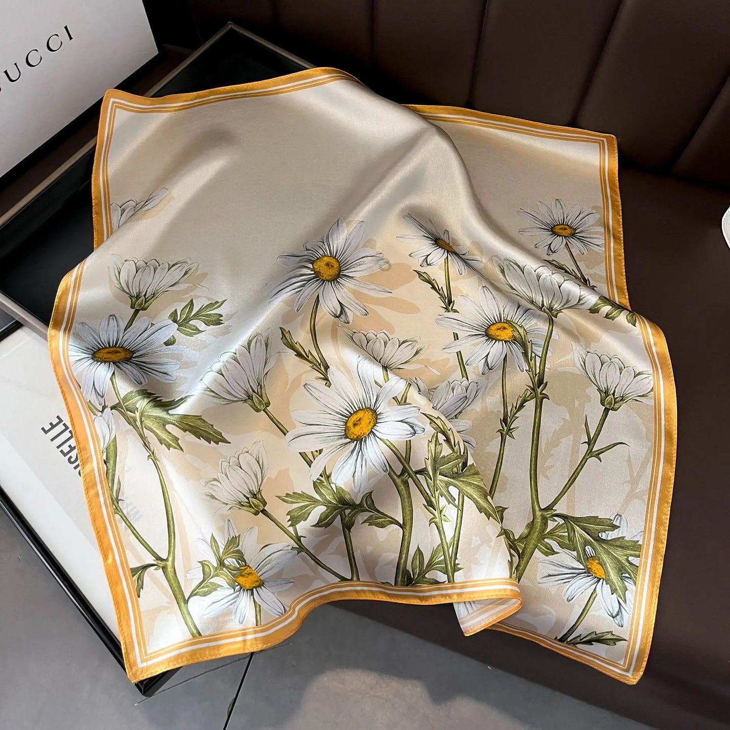 100% Mulberry Silk Lotus Floral Scarf – Women's Versatile Accessory