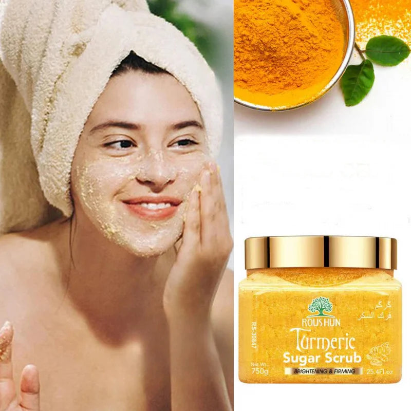 ROUSHUN Turmeric Sugar Scrub Large Capacity Family Pack Body Scrub Gentle Deep Cleansing Skin 750g Peaceful Pleasures Health and Wellness