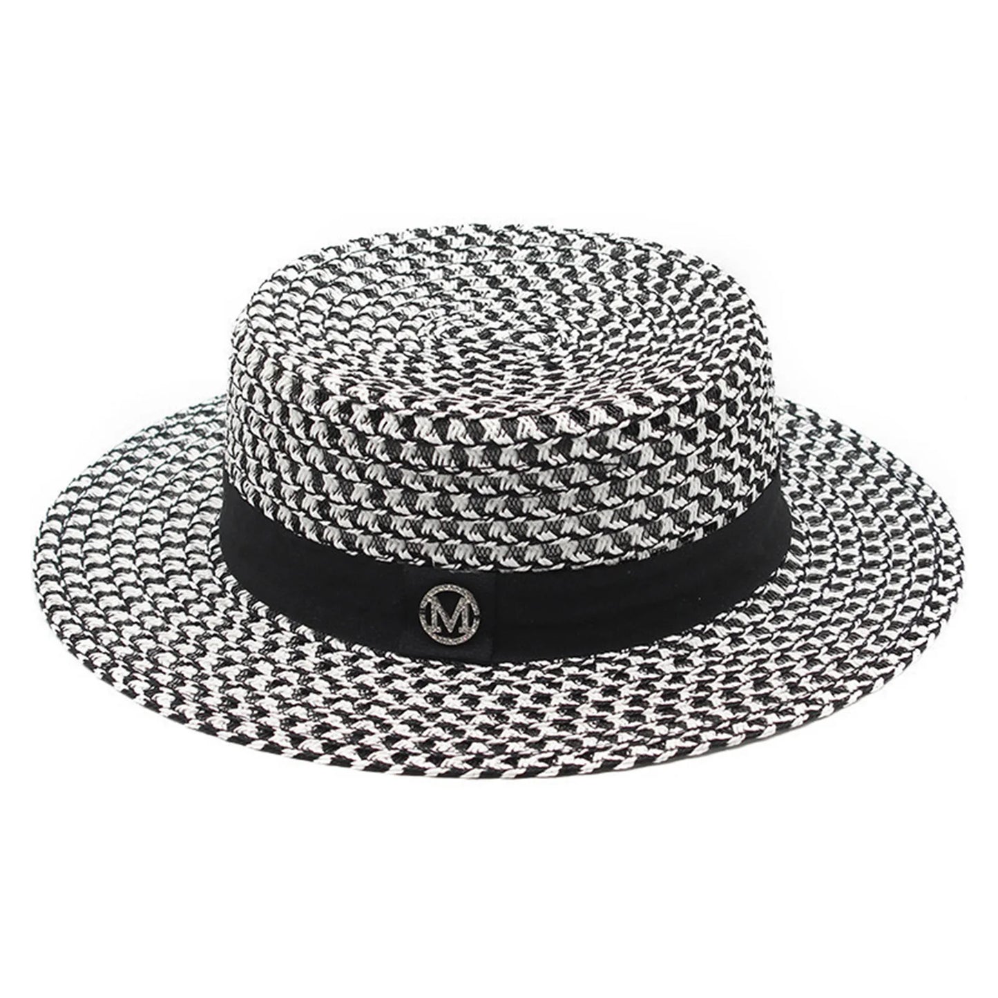 Women's Summer Straw Sun Hat French Style Knitted Straw Hats Sun Shade Hat Perfect Gift for Birthday Holiday Peaceful Pleasures Health and Wellness Black white