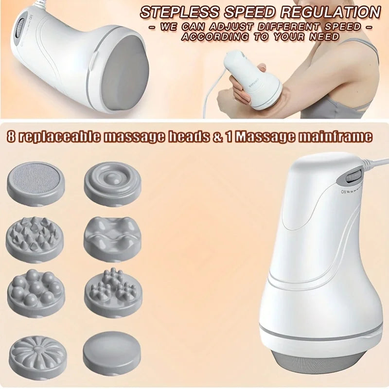 Full-Body Fitness Relaxation Massager, Multifunctional Electric Body Massager, Sports Fitness Equipment, Multifunctional Handheld Massager, Suitable for Arms/Belly/Thighs, Comes with 8 Interchangeable Massage Heads, the Best Peaceful Pleasures Health and Wellness WHITE EU Plug 220 V