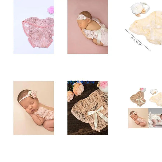 Newborn Photography Props – Lace Romper & Headband Bow 0-1M