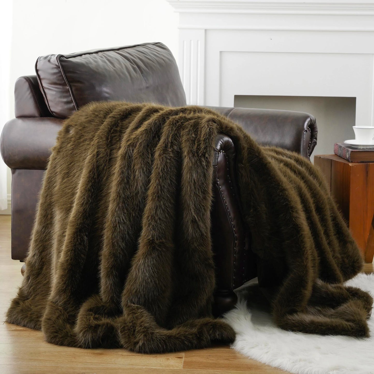 Battilo Fluffy Soft Blankets Luxury Fur blanket for Bed Sofa Mink Faux Fur Throw and Blankets Large Warm Blanket for Home Decor Peaceful Pleasures Health and Wellness Olive 152x203cm