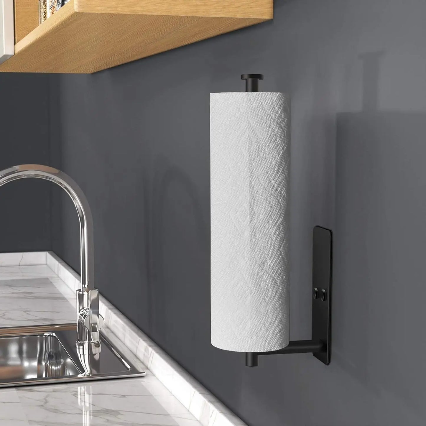Self Adhesive Paper Towel Holder Under Cabinet Mount Wall Paper Roll Rack Kitchen Cabinet Bathroom SUS304 Stainless Steel Black Peaceful Pleasures Health and Wellness