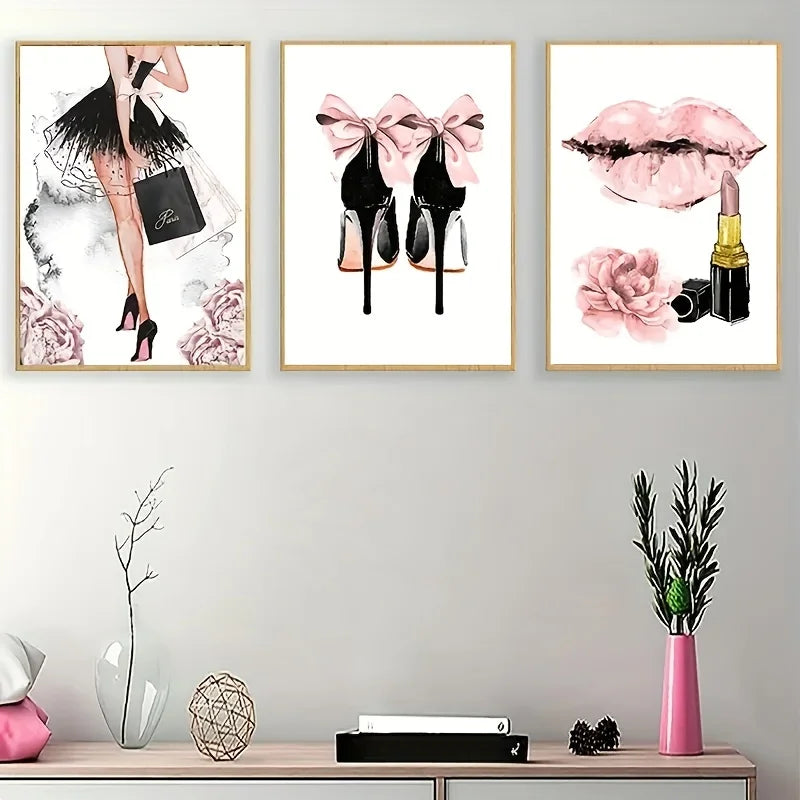 3-Piece Fashion Girl Canvas Wall Art Set | Frameless Living Room Canvas Wall Art Set Peaceful Pleasures Health and Wellness
