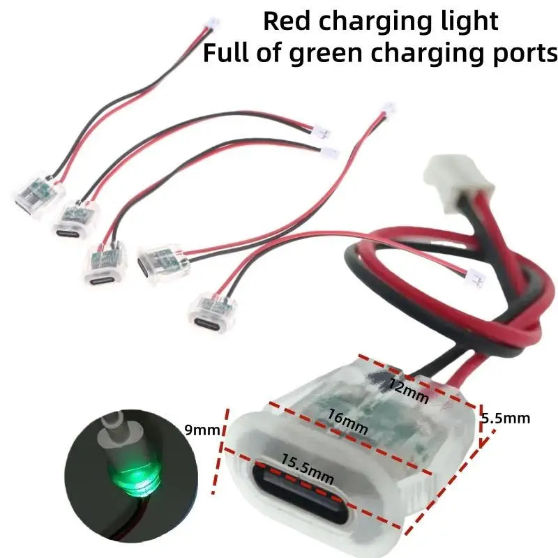 Waterproof USB-C Power Port Female Connectors Transparent 2Pin USB Type-C With LED Lights Input Type Charging Socket Peaceful Pleasures Health and Wellness B 5pcs