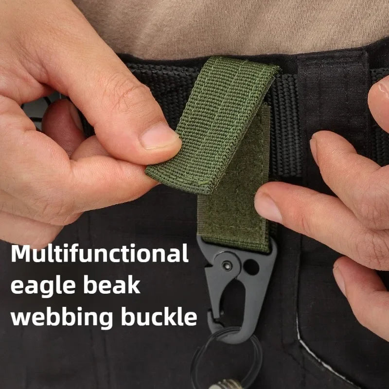 Tactical Nylon Webbing Belt Triangle Buckle & Carabiner Clip