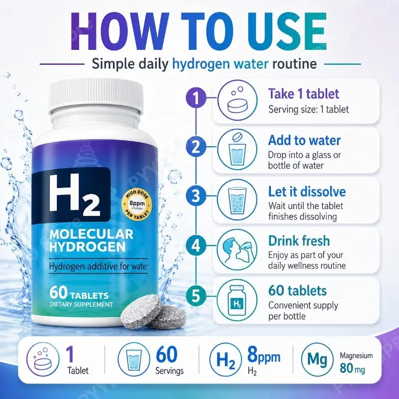Molecular Hydrogen Tablets 8ppm H₂ + Magnesium | 60 Tablets