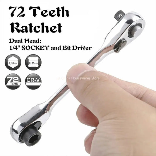 72 Teeth 1/4" Dual Head Ratchet Wrench, CR-V Steel, Quick Socket & Bit Driver, Compact Hand Tool for Auto Repair Peaceful Pleasures Health and Wellness