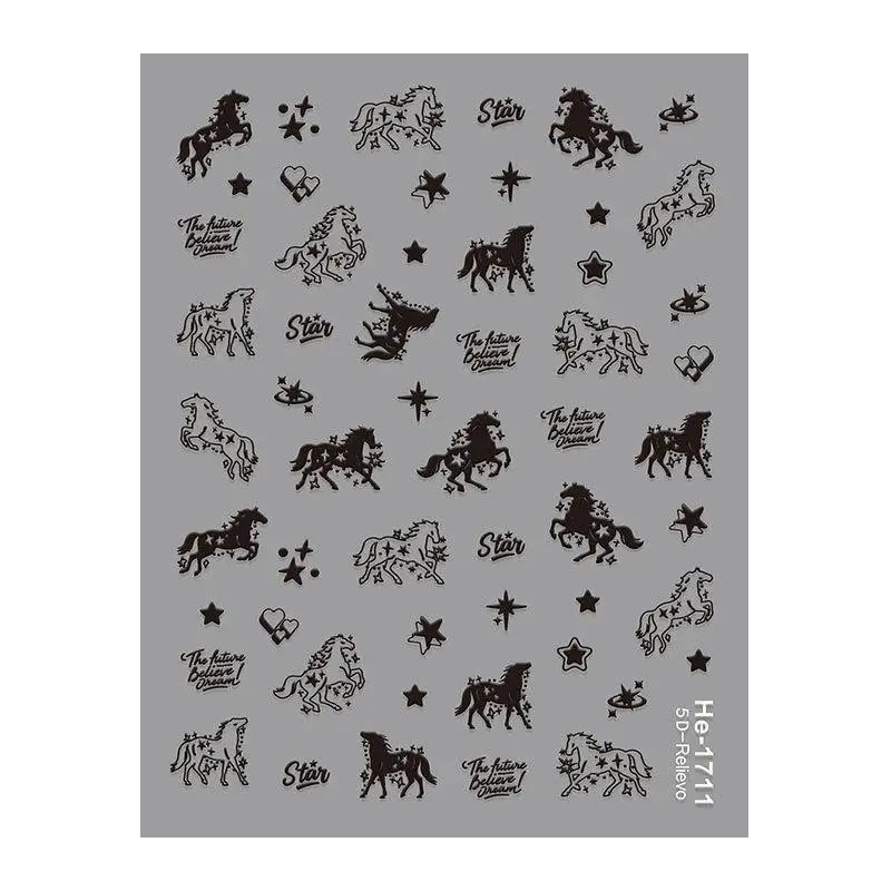 Cute Cartoon Pony Nail Stickers DIY Nail Stickers Nail Decorations Accessories Year Of The Horse Nail Appliques Art Sticker Peaceful Pleasures Health and Wellness A4