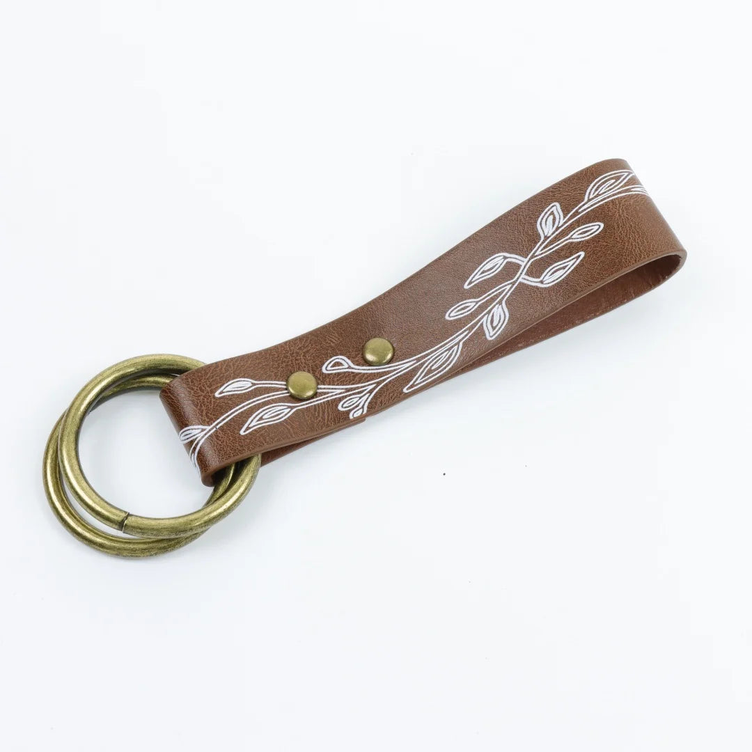 UYEE Belt Vintage Leaf Print Leather Waist Sash Double O Ring Skirt
