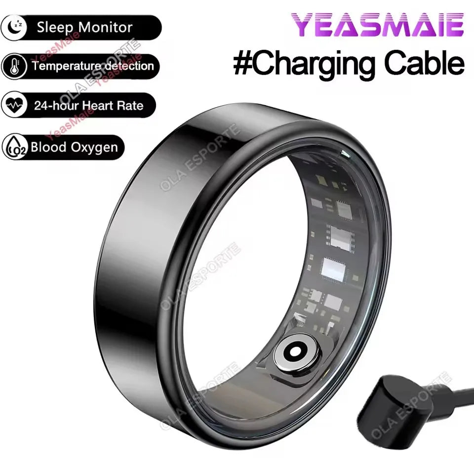 NEW R09 Smart Ring Men Women with Charging Case,Heart Rate Blood Oxygen,Skin Temperature Monitor,5ATM Waterproof For Android iOS Peaceful Pleasures Health and Wellness Black 12