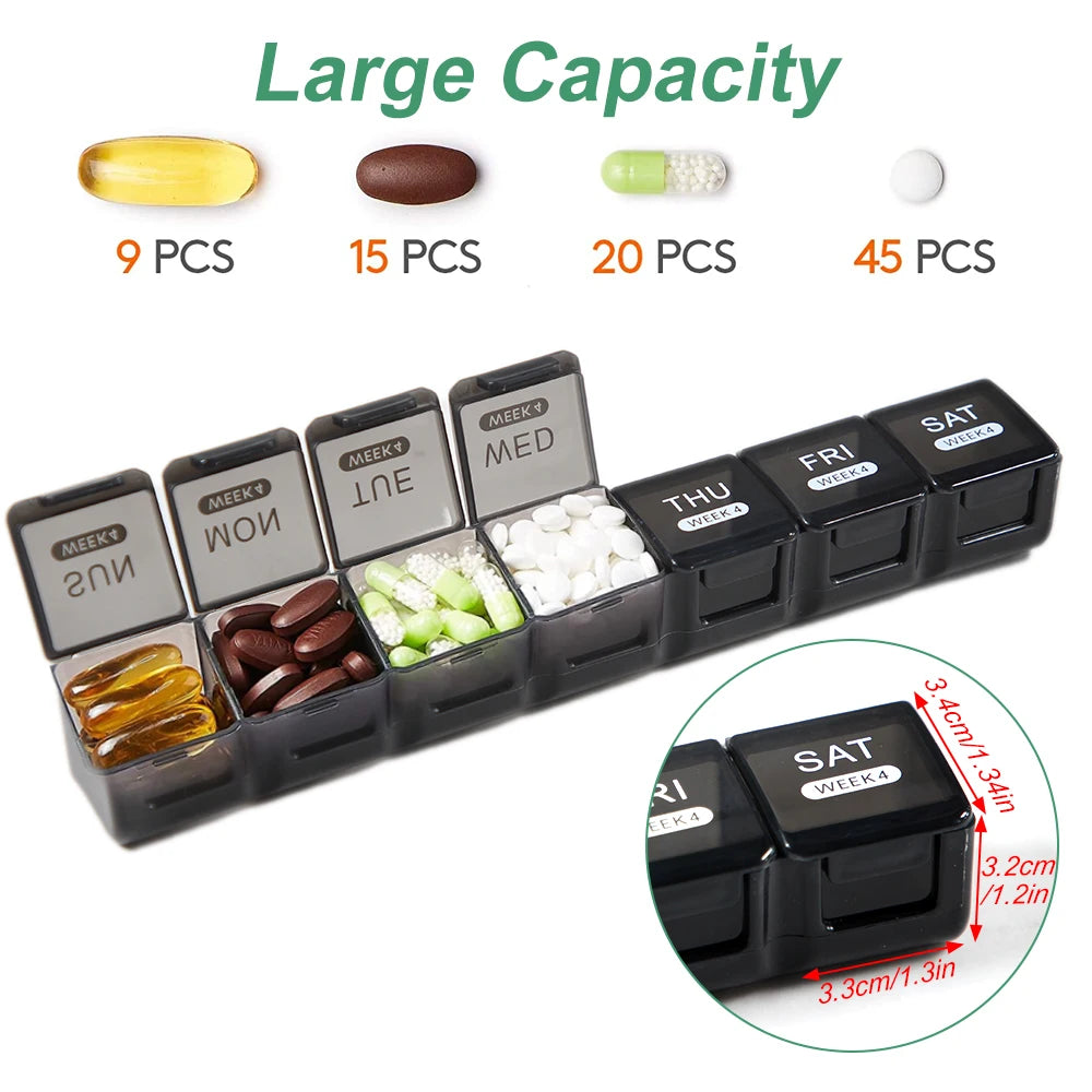 Monthly Pill Organizer, 28 Day Pill Box, 4 Weeks One Month Pill Cases, Large Compartments Medicine Organizer Vitamins, Fish Oils Peaceful Pleasures Health and Wellness