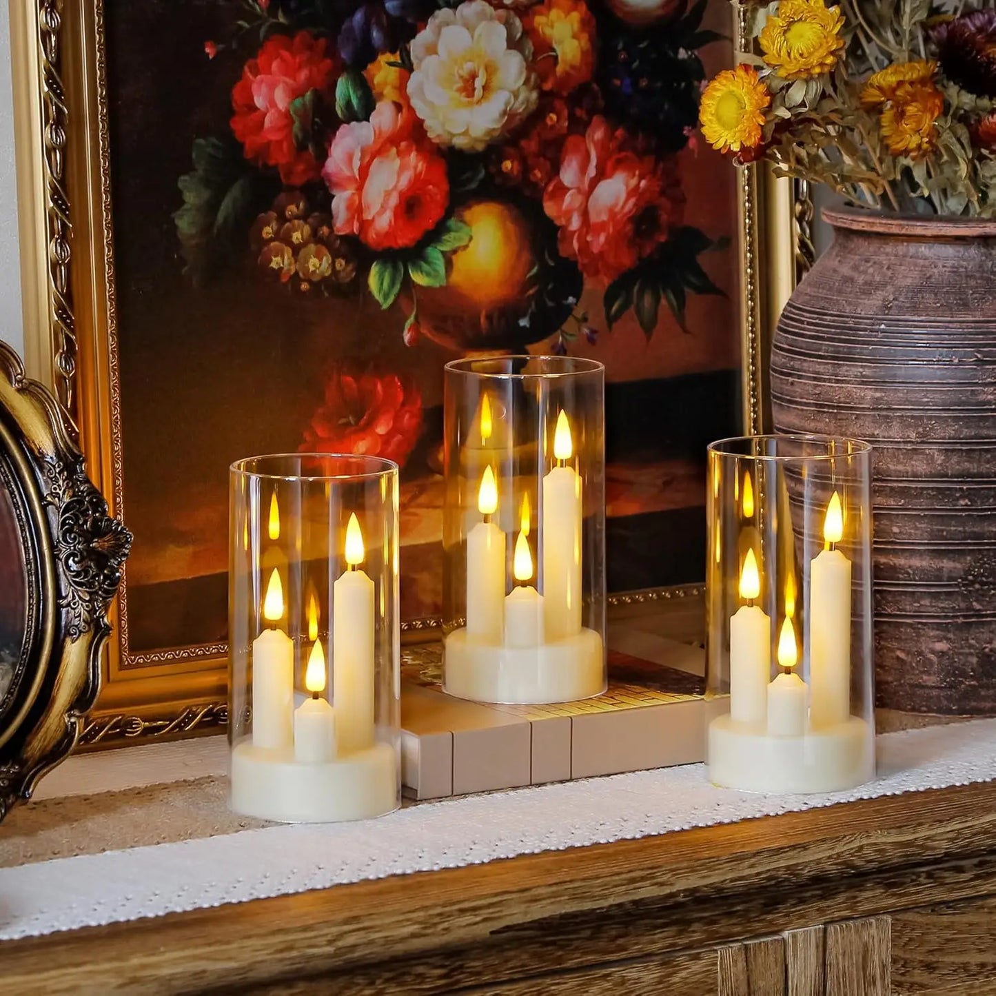 3-in-1 Flameless LED Taper Candles with Acrylic Lampshade