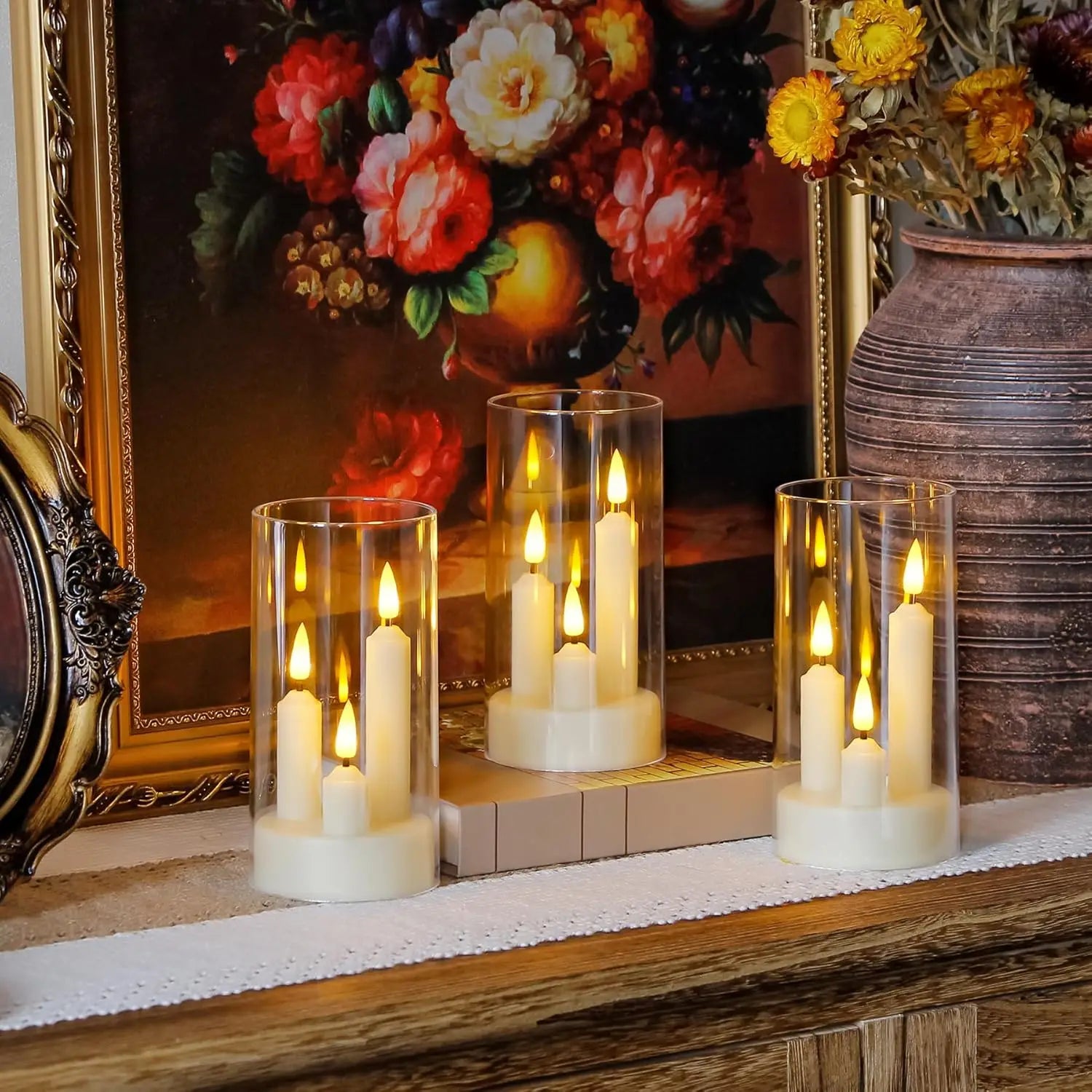 3 in 1 Flameless Taper Candles with Lampshade Battery Operated LED Acrylic Flickering LED Candles Lighting Peaceful Pleasures Health and Wellness