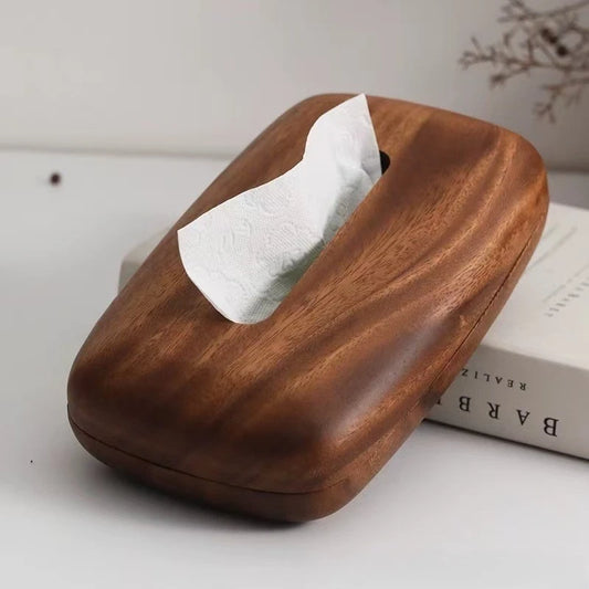 New Walnut Tissue Box Cover - Modern Vintage Design, Premium Wood, for Desk & Bathroom Decor. Easy Refill, Polished Finish Peaceful Pleasures Health and Wellness