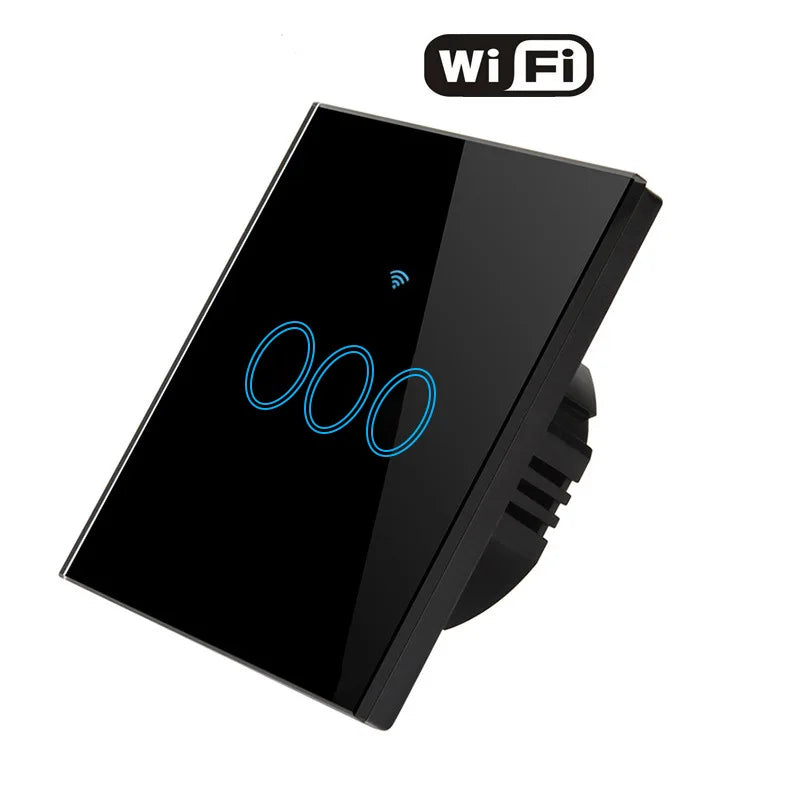 Matter Smart Wifi Wall Touch Switch No Neutral Wire Required Wireless Remote Control EU Switch For HomeKit Alexa Google Assistan Peaceful Pleasures Health and Wellness Black 3 Gang