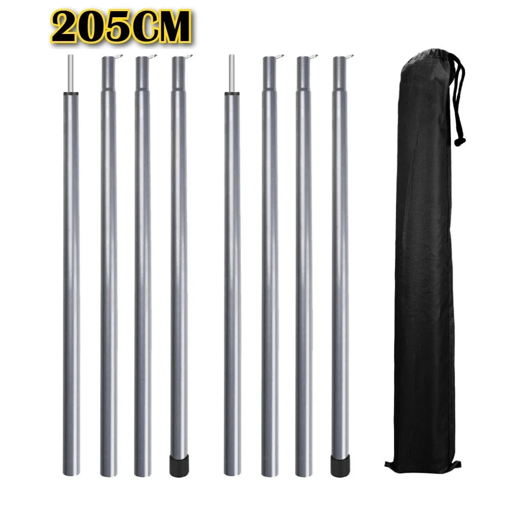 2m/1.9m Folding Tarp Pole Awning Rod Foldable Tent Pole Support Stand Pole Outdoor Camping Sun Shelter Sticks Tent Accessories Peaceful Pleasures Health and Wellness 205CM Sliver