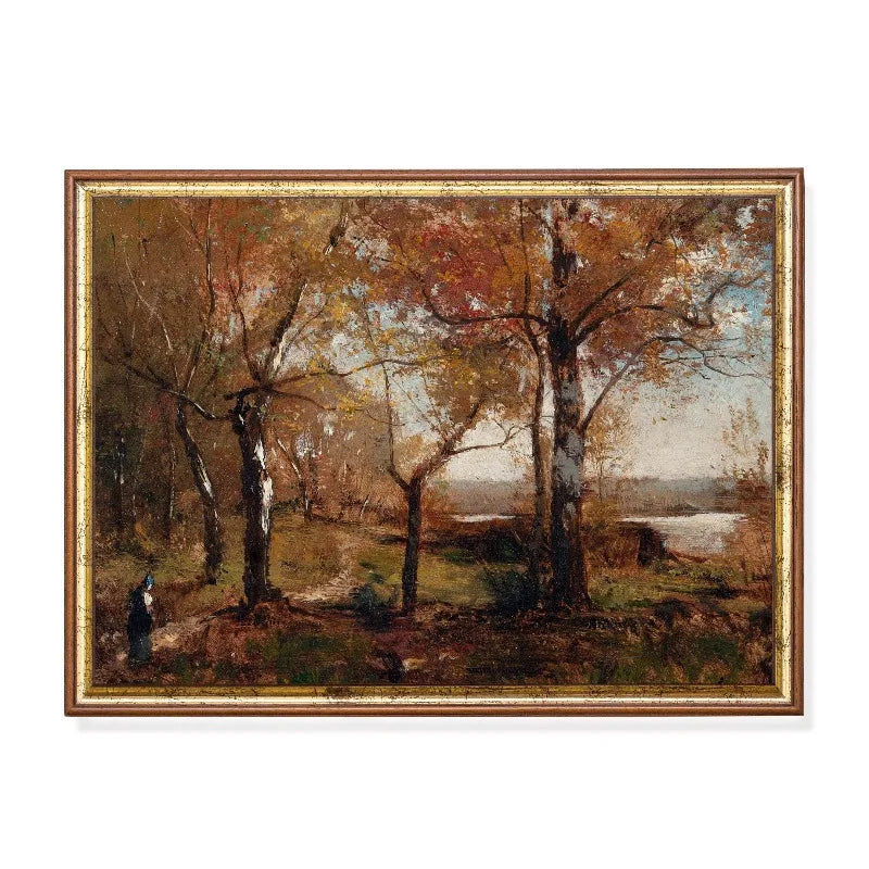 Vintage Autumn Forest Canvas Wall Art | Rustic Farmhouse Decor